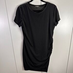 BTFBM Womens Large Black Bodycon Dress Short Sleeve Ruched Casual Party Cocktail